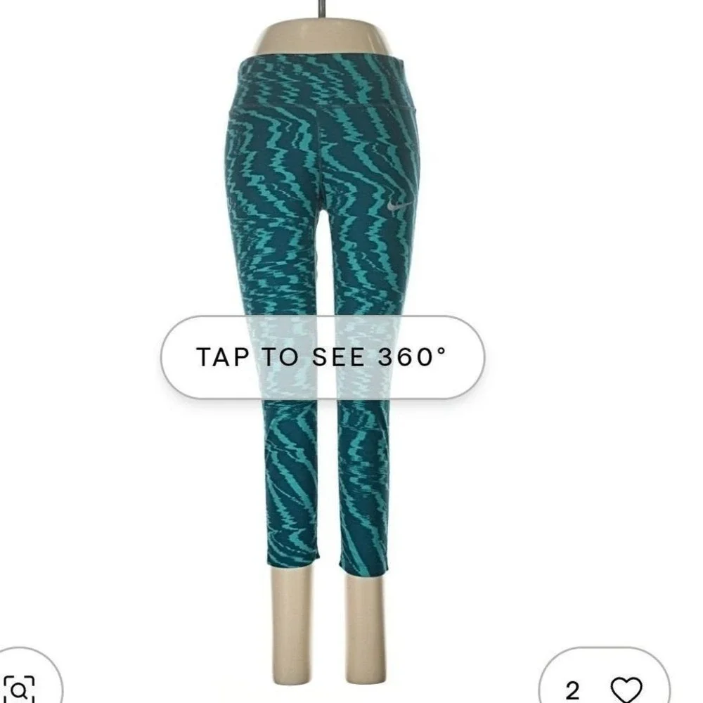 Nike Dri-FIT Womens Teal Abstract Wave Print Cropped Leggings Tights Size Medium